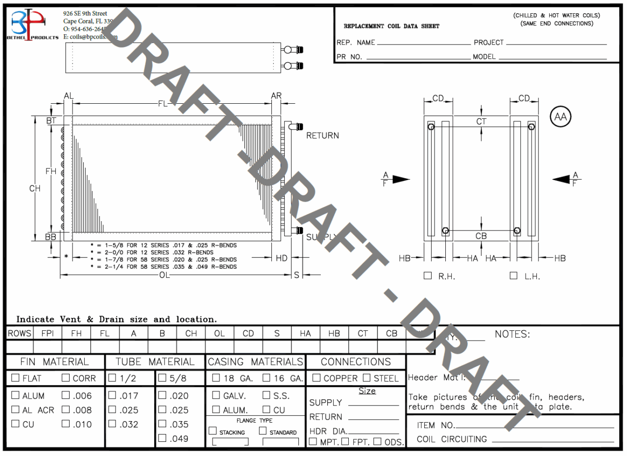 Chilled Water Coils | Coil Drawing Library
